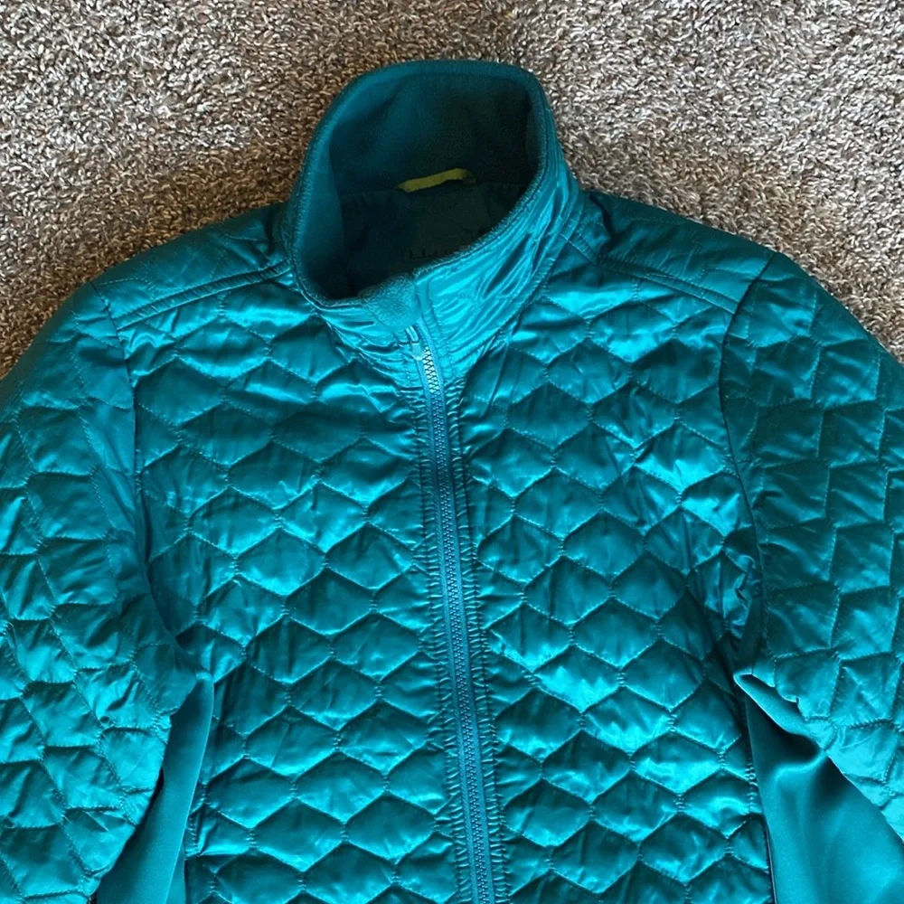 L.L. Bean EUC Teal Thinsulate Mock Collar Mixed Media Puffer Jacket, Women’s S - Picture 4 of 15